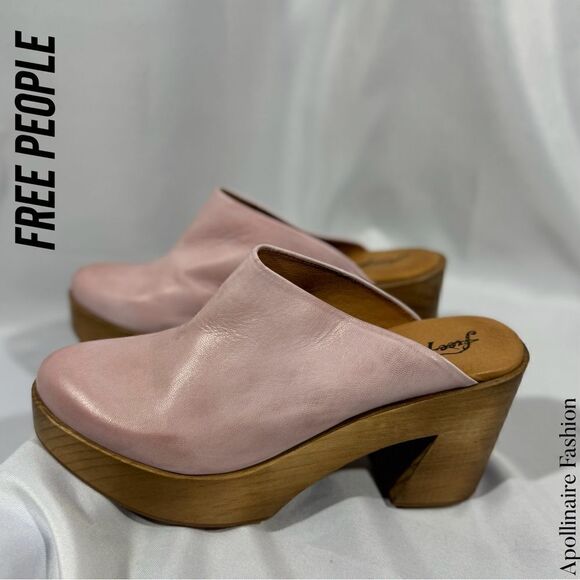 FREE PEOPLE SUKI PLATFORM CLOGS IN BURNISHED ROSE LEATHER SIZE 41 NEW - Picture 1 of 7
